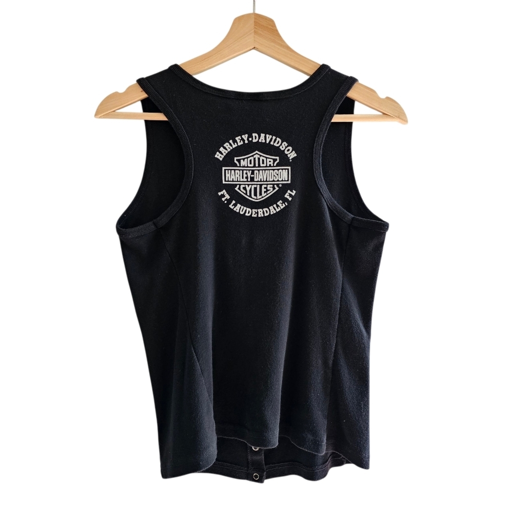Vintage Harley-Davidson Black Snap-Front Rose Graphic Ribbed Tank Top Size M - Picture 3 of 12